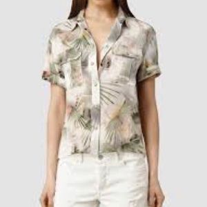 NWOT All Saints Silk Palm Printed Shirt